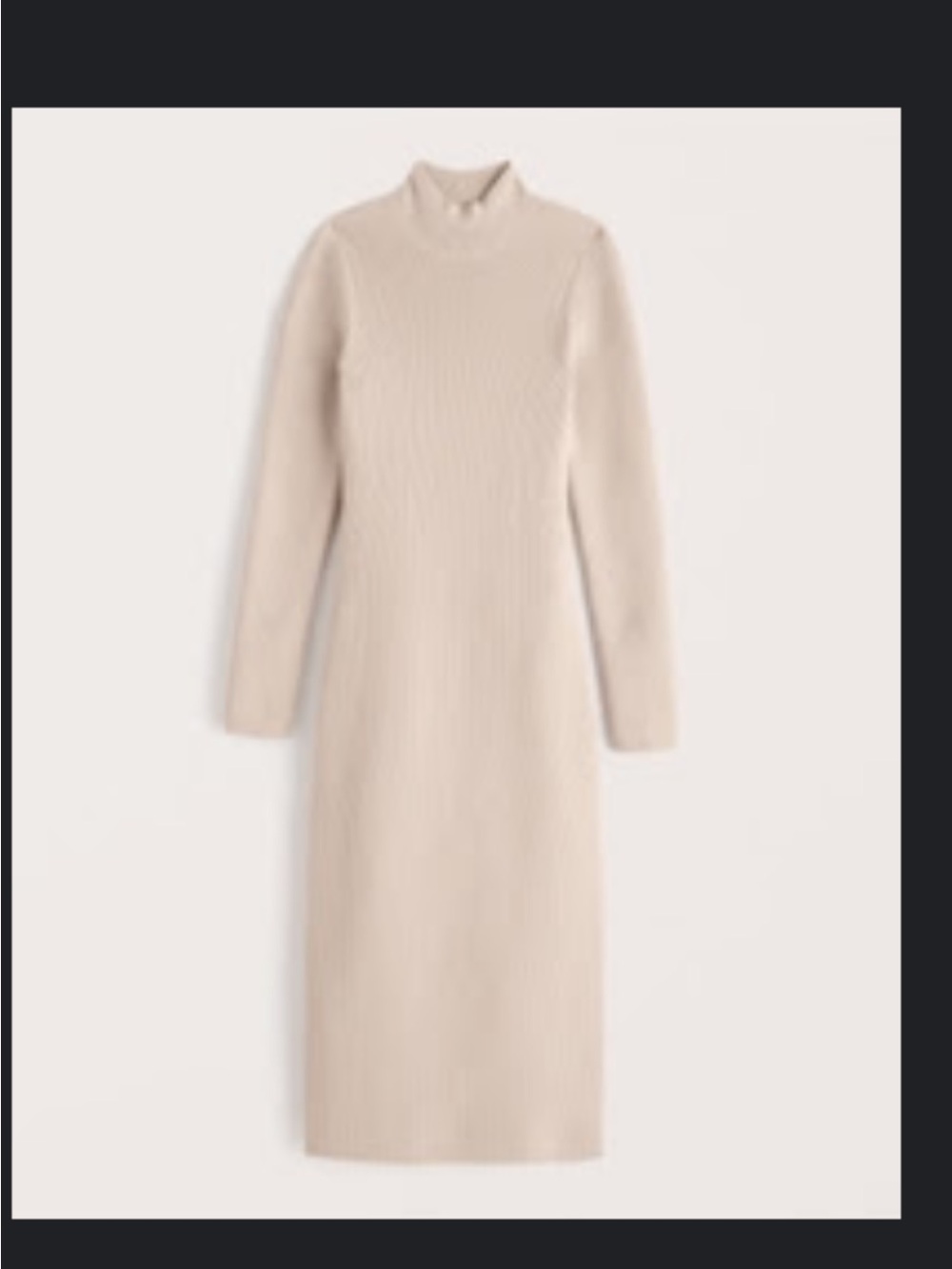 Abercrombie & Fitch Cream Ribbed Long-Sleeve Midi Dress